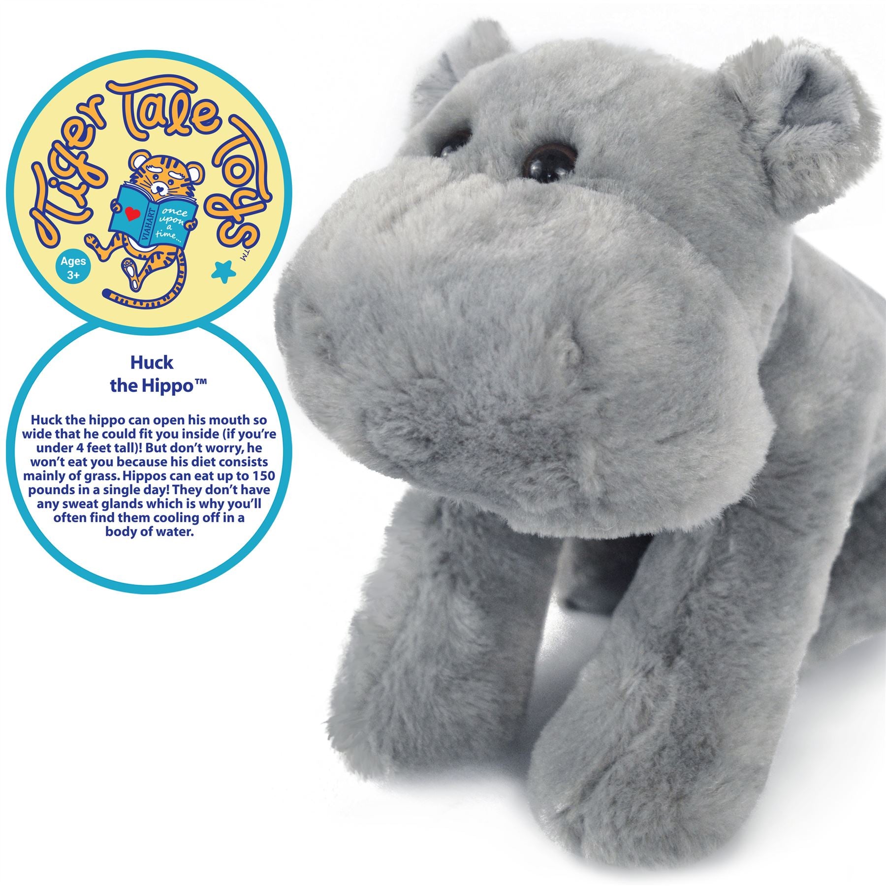 Huck The Hippo | 12 Inch Stuffed Animal Plush | By TigerHart Toys